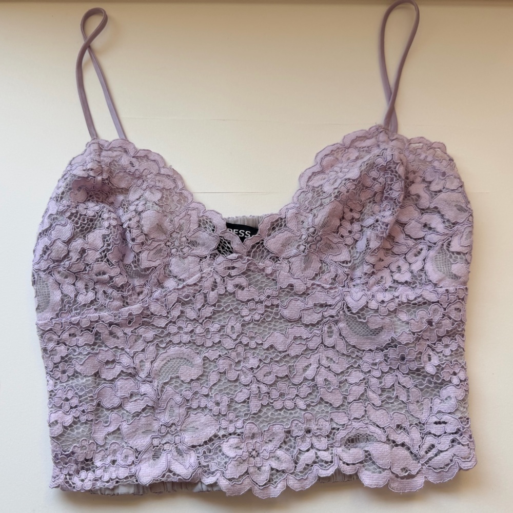 Express All Over Lace Crop Cami in Lavender